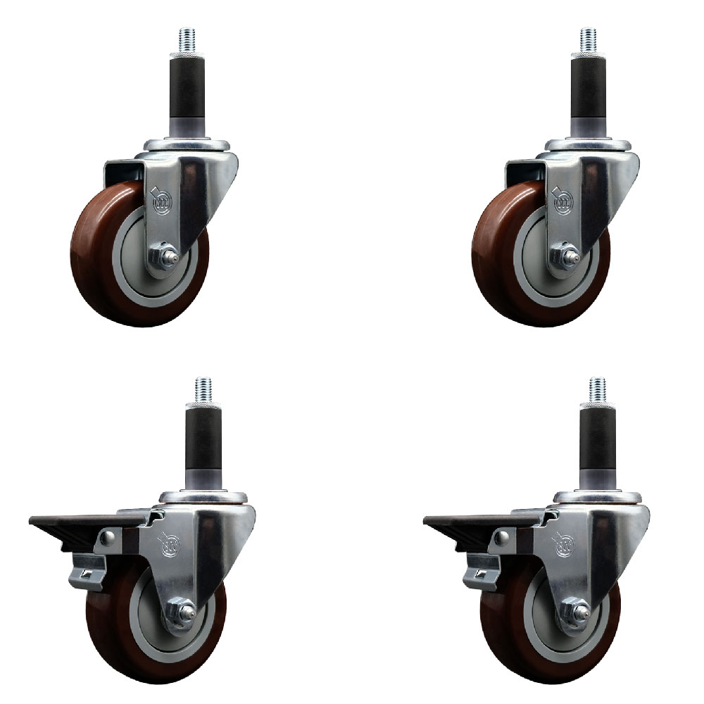 SCC-EX20S3514-PPUB-MRN-2-PLB-2-118 Polyurethane Swivel Expanding Stem Caster with 3.5 in. Maroon Wheels & 1.13 in. Stems - Set of 4