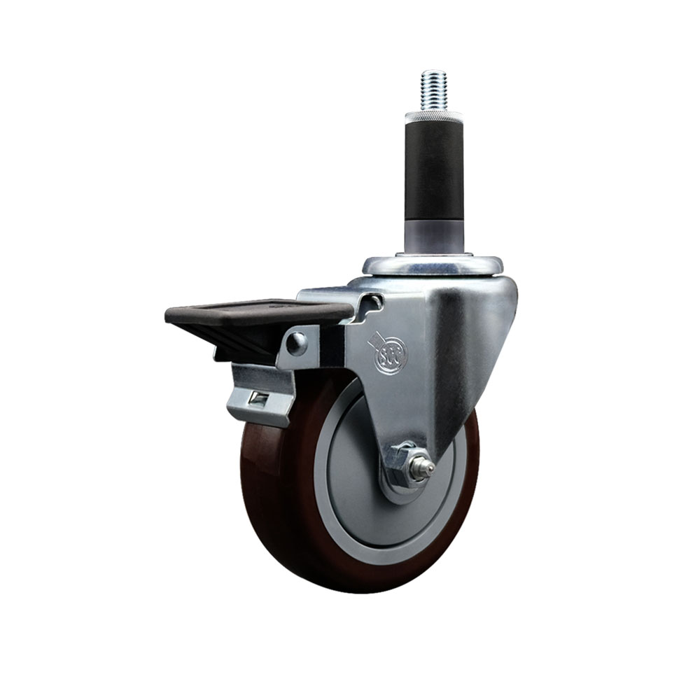 SCC-EX20S414-PPUB-MRN-PLB-118 Polyurethane Expanding Stem Swivel Caster with 4 in. Maroon Wheel & 1.13 in. Stem & Posi Locking Brake