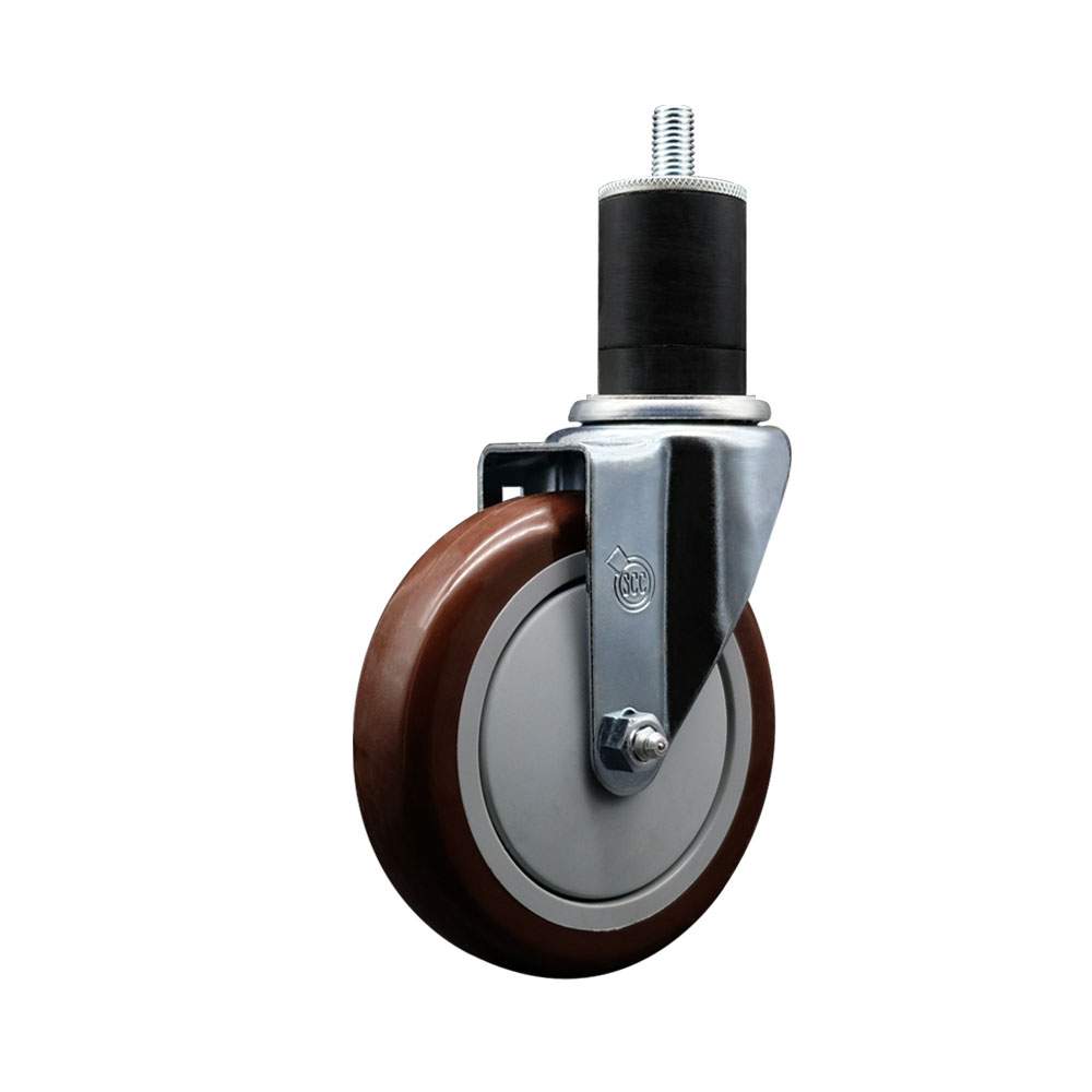 SCC-EX20S514-PPUB-MRN-134 Polyurethane Expanding Stem Swivel Caster with 5 in. Maroon Wheel & 1.75 in. Stem
