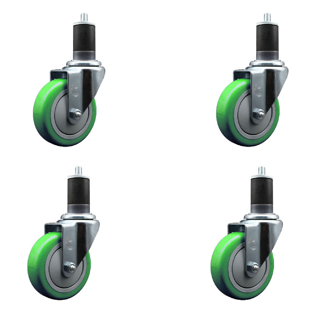 SCC-EX20S414-PPUB-GRN-158-4 Polyurethane Swivel Expanding Stem Caster with 4 in. Green Wheels & 1.63 in. Stems - Set of 4