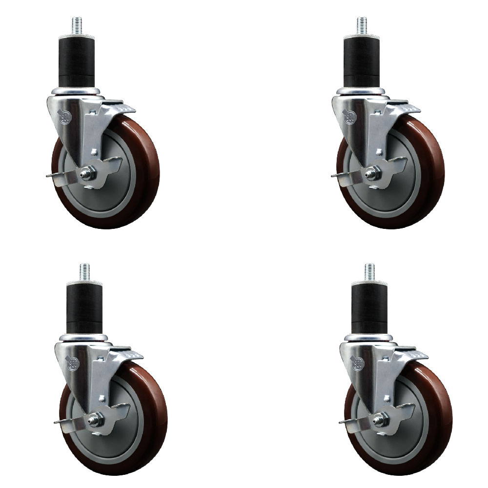 SCC-EX20S514-PPUB-MRN-TLB-134-4 Polyurethane Swivel Expanding Stem Caster with 5 in. Maroon Wheels & 1.75 in. Stems - Set of 4