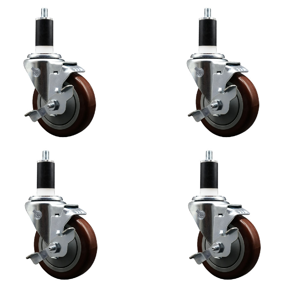 SCC-EX20S414-PPUB-MRN-TLB-138-4 Polyurethane Swivel Expanding Stem Caster with 4 in. Maroon Wheels & 1.38 in. Stems - Set of 4