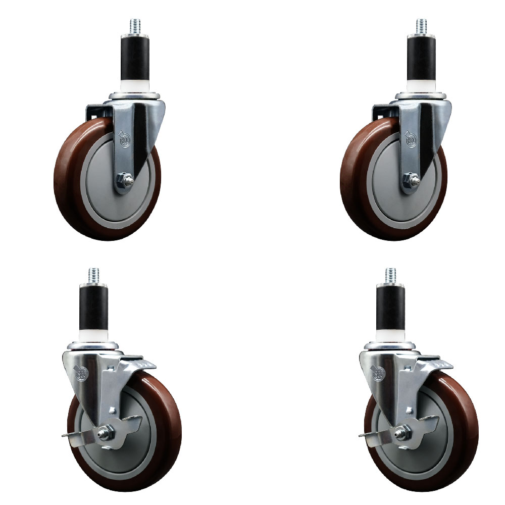 SCC-EX20S514-PPUB-MRN-2-TLB-2-138 Polyurethane Swivel Expanding Stem Caster with 5 in. Maroon Wheels & 1.38 in. Stems - Set of 4