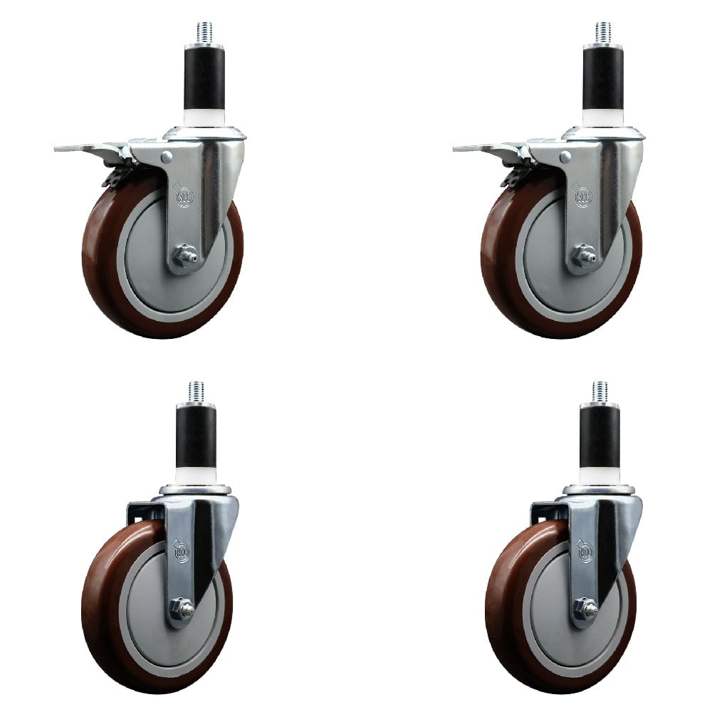 SCC-EXTTL20S514-PPUB-MRN-2-S-2-138 Polyurethane Swivel Expanding Stem Caster with 5 in. Maroon Wheels & 1.38 in. Stems - Set of 4