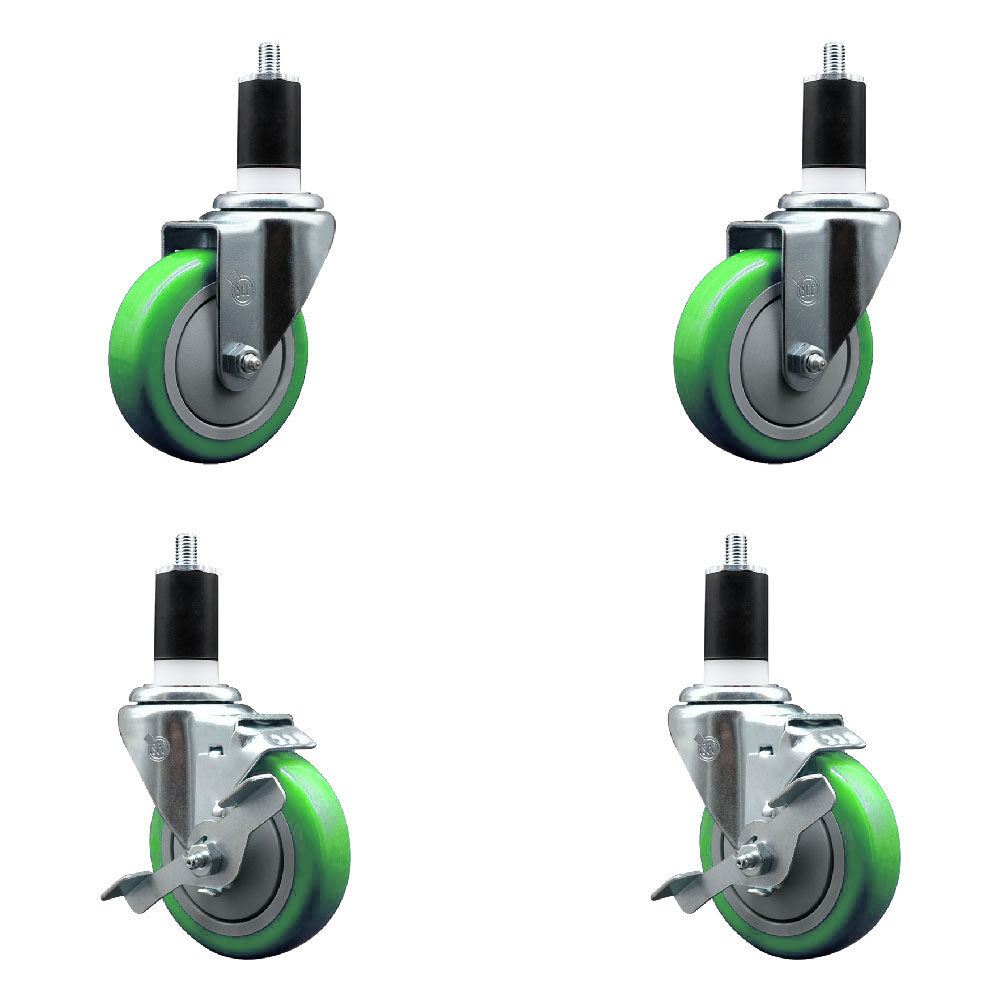 SCC-EX20S414-PPUB-GRN-2-TLB-2-112 Polyurethane Swivel Expanding Stem Caster with 4 in. Green Wheels & 1.5 in. Stems - Set of 4