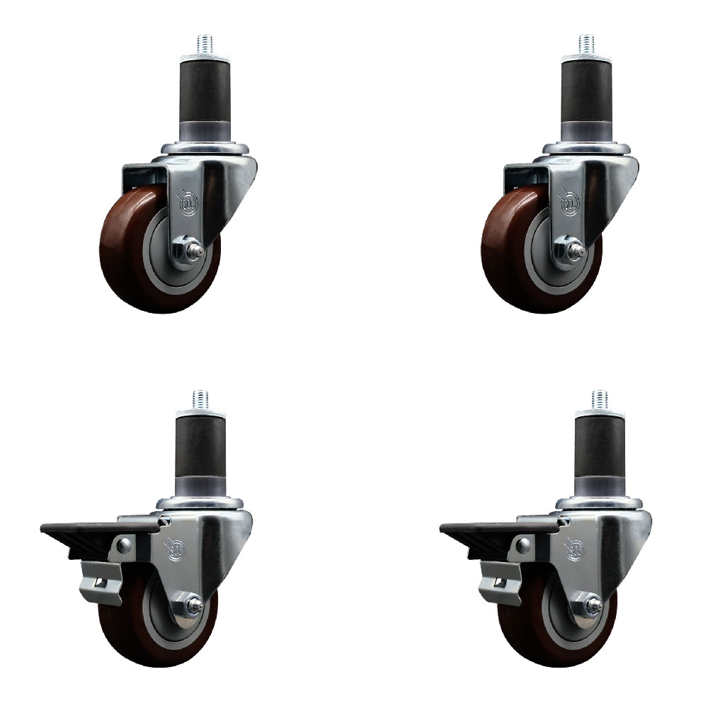 SCC-EX20S314-PPUB-MRN-2-PLB-2-158 Polyurethane Swivel Expanding Stem Caster with 3 in. Maroon Wheels & 1.63 in. Stems - Set of 4