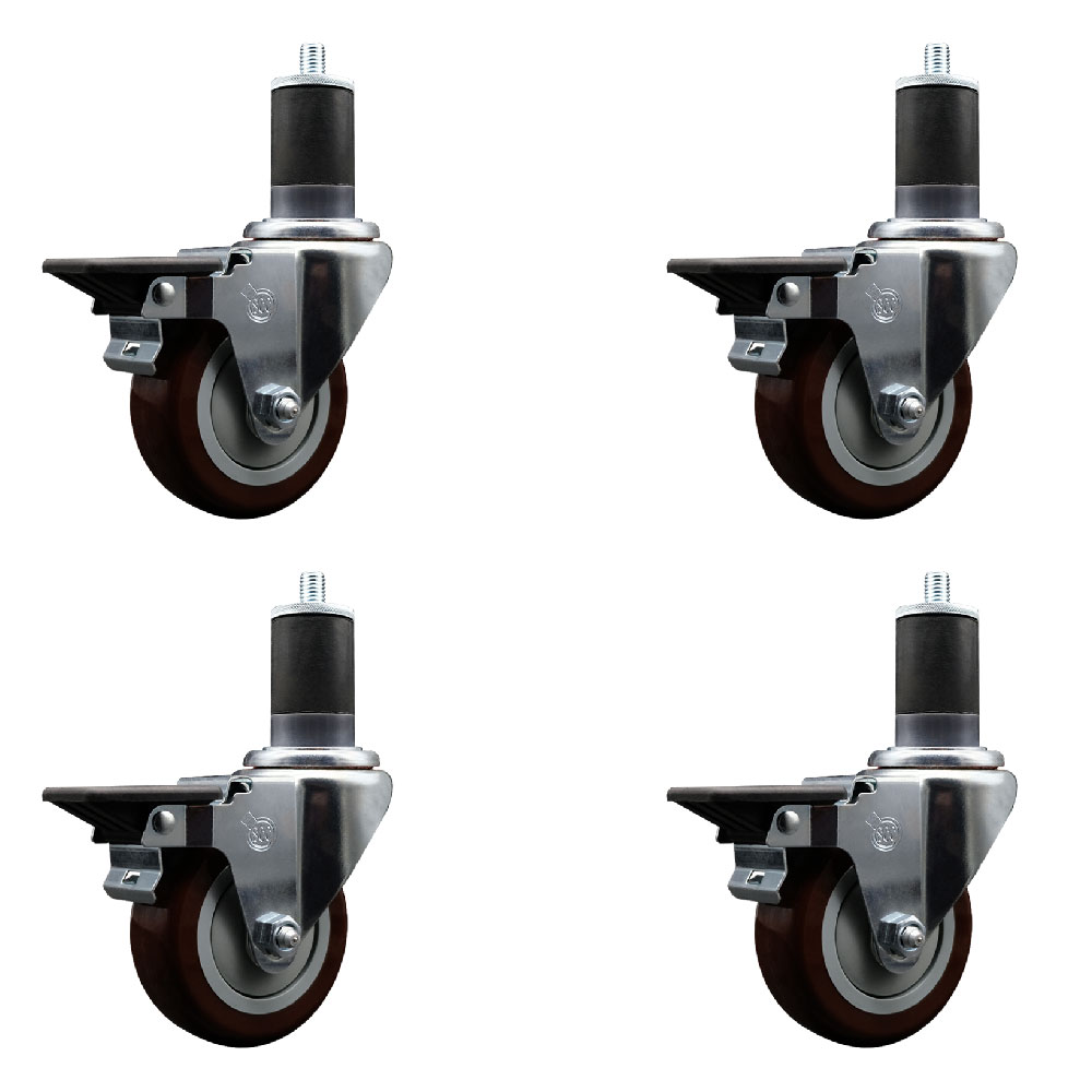 SCC-EX20S3514-PPUB-MRN-PLB-158-4 Polyurethane Swivel Expanding Stem Caster with 3.5 in. Maroon Wheels & 1.63 in. Stems - Set of 4