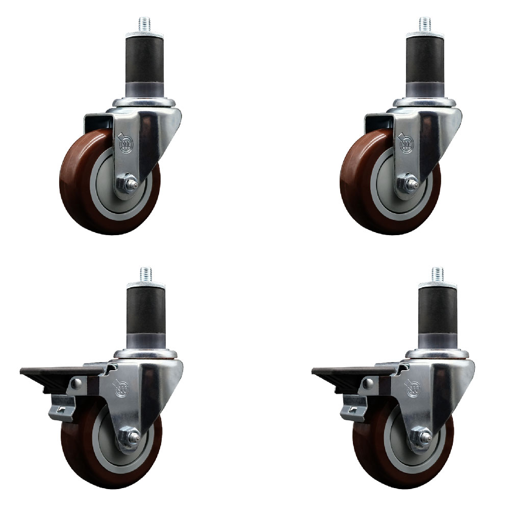 SCC-EX20S3514-PPUB-MRN-2-PLB-2-158 Polyurethane Swivel Expanding Stem Caster with 3.5 in. Maroon Wheels & 1.63 in. Stems - Set of 4