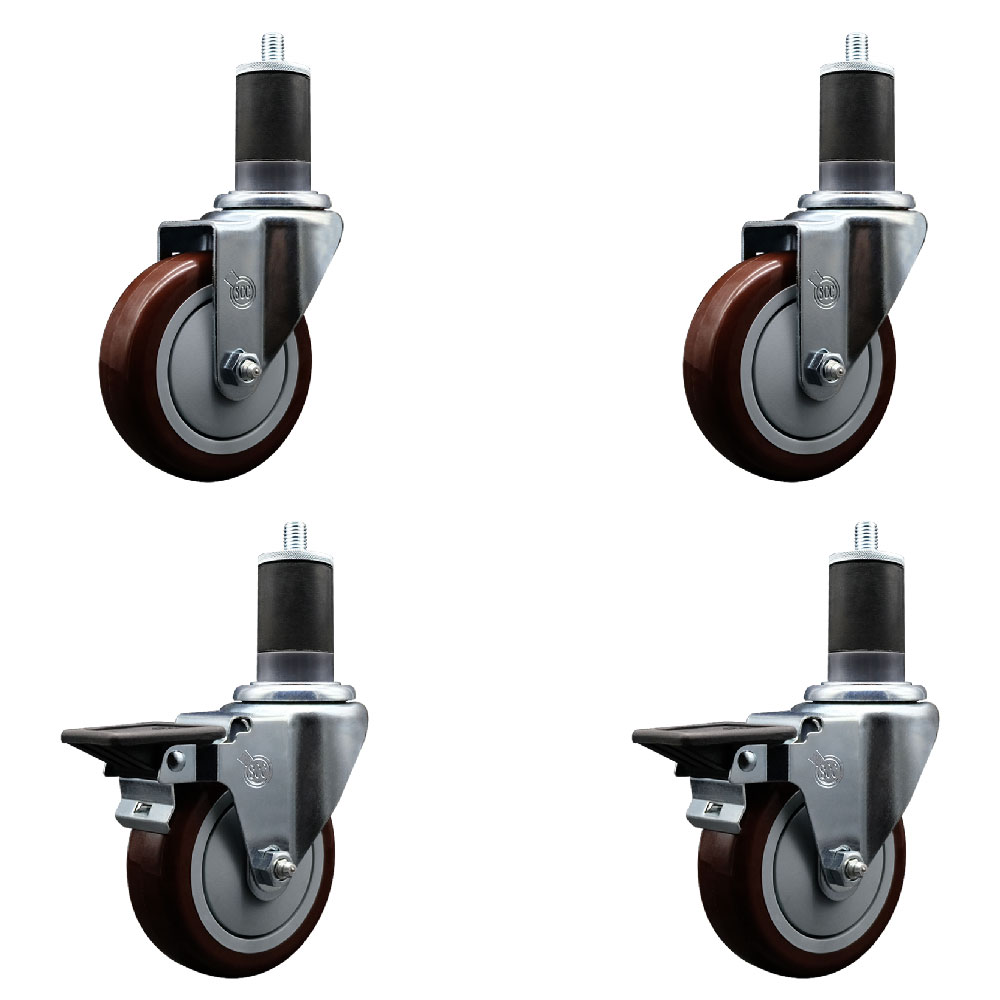 SCC-EX20S414-PPUB-MRN-2-PLB-2-158 Polyurethane Swivel Expanding Stem Caster with 4 in. Maroon Wheels & 1.63 in. Stems - Set of 4