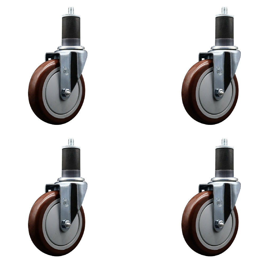 SCC-EX20S514-PPUB-MRN-158-4 Polyurethane Swivel Expanding Stem Caster with 5 in. Maroon Wheels & 1.63 in. Stems - Set of 4