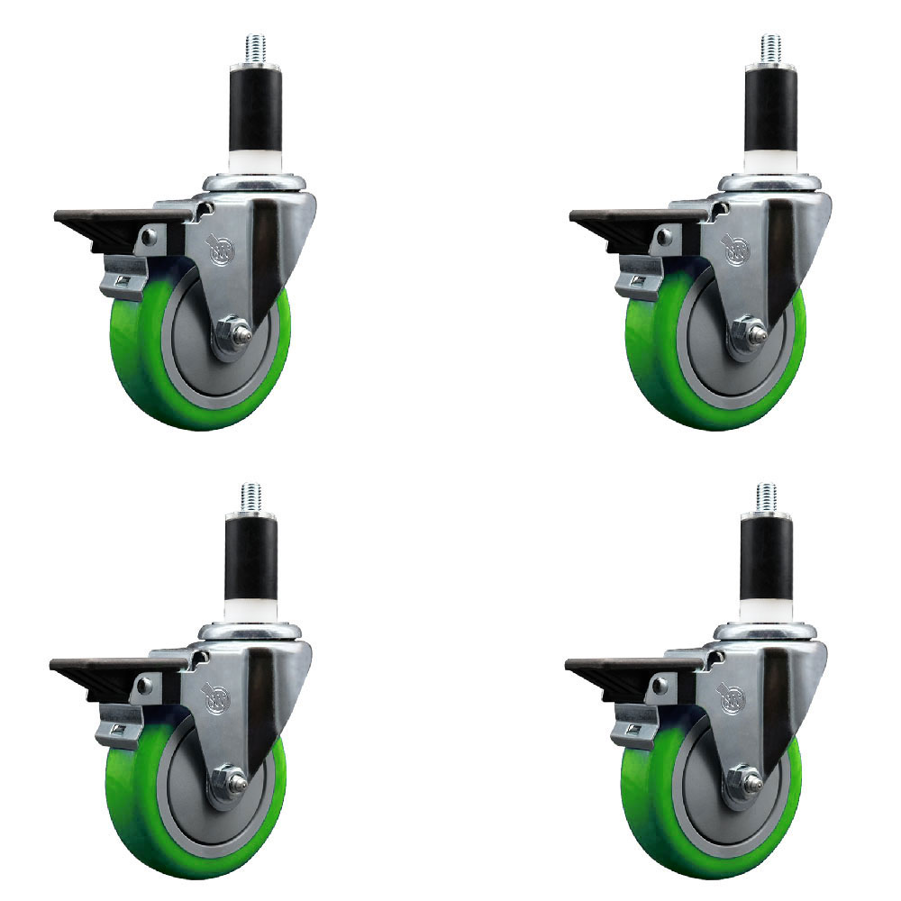 SCC-EX20S414-PPUB-GRN-PLB-138-4 Polyurethane Swivel Expanding Stem Caster with 4 in. Green Wheels & 1.38 in. Stems - Set of 4