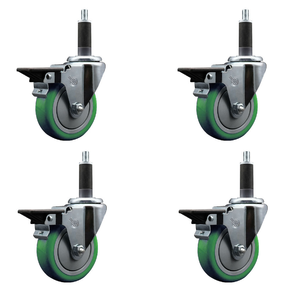 SCC-EX20S414-PPUB-GRN-PLB-1-4 Polyurethane Swivel Expanding Stem Caster with 4 in. Green Wheels & 1 in. Stems - Set of 4