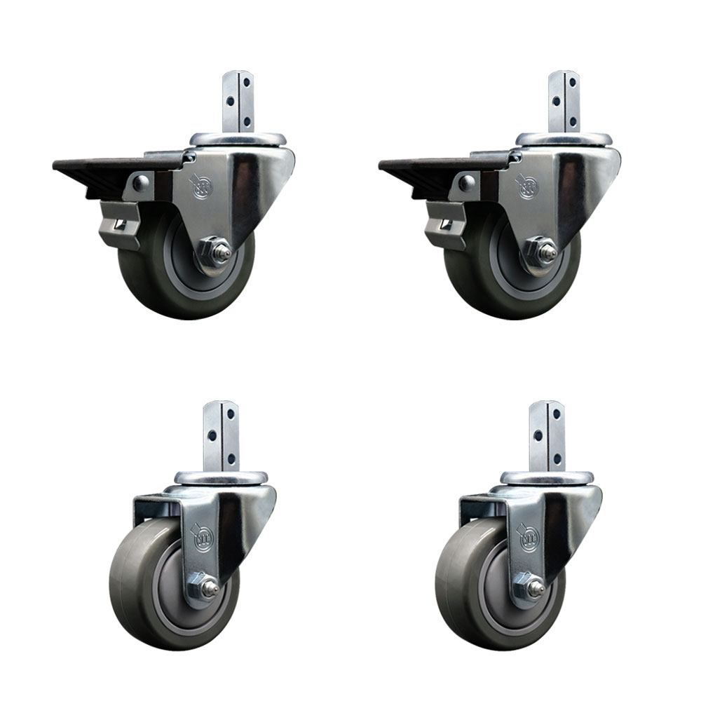 Swivel Square Stem Caster with 3 x 1.25 in. Gray Poly Wheel, 0.75 x 2 in. Square Stem with 3 0.26 in. Diameter Mounting Holes - Set of 4