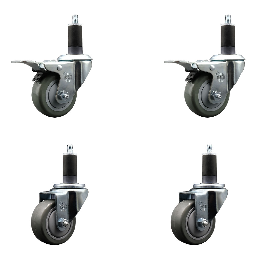 SCC-SSEXTTL20S314-PPUB-2-S-2-114 Stainless Steel Polyurethane Swivel Expanding Stem Caster with 3 in. Gray Wheels & 1.25 in. Stems - Set of 4