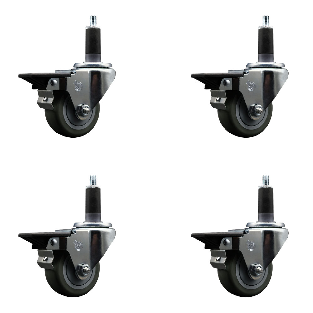 SCC-EX20S314-PPUB-PLB-118-4 Polyurethane Swivel Expanding Stem Caster with 3 in. Gray Wheels & 1.13 in. Stems - Set of 4