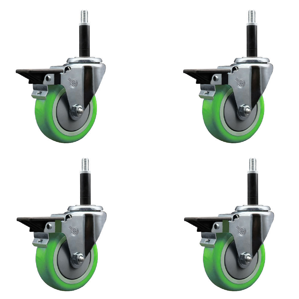 SCC-EX20S414-PPUB-GRN-PLB-34-4 Polyurethane Swivel Expanding Stem Caster with 4 in. Green Wheels & 0.75 in. Stems - Set of 4