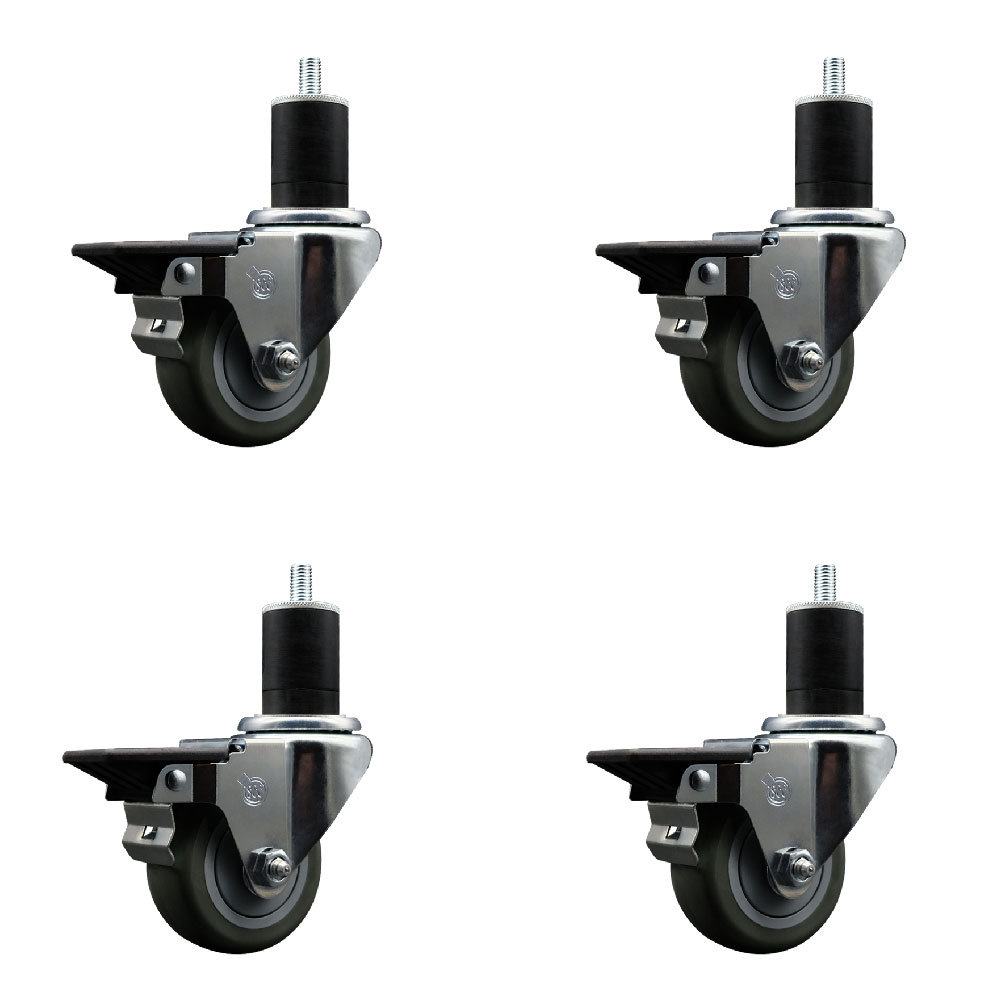 SCC-EX20S314-PPUB-PLB-134-4 Polyurethane Swivel Expanding Stem Caster with 3 in. Gray Wheels & 1.75 in. Stems - Set of 4