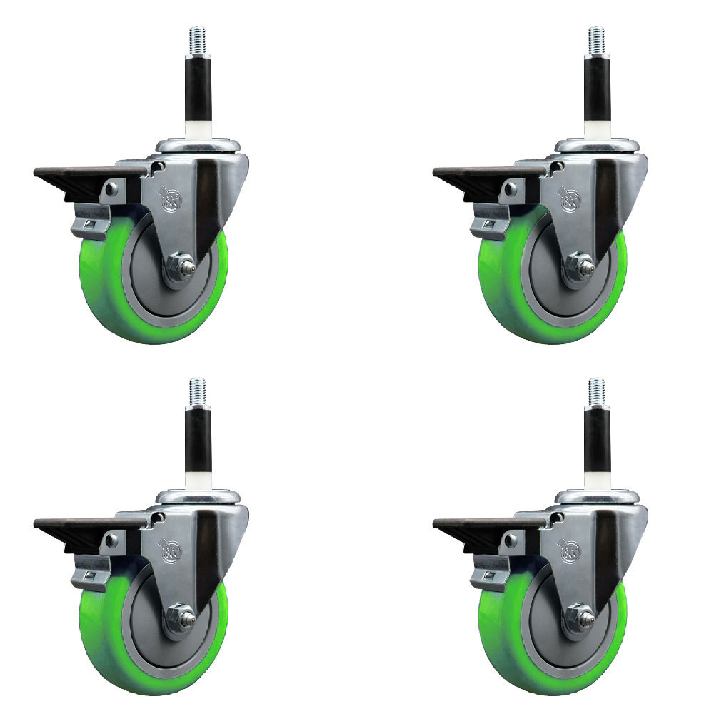 SCC-EX20S414-PPUB-GRN-PLB-78-4 Polyurethane Swivel Expanding Stem Caster with 4 in. Green Wheels & 0.87 in. Stems - Set of 4