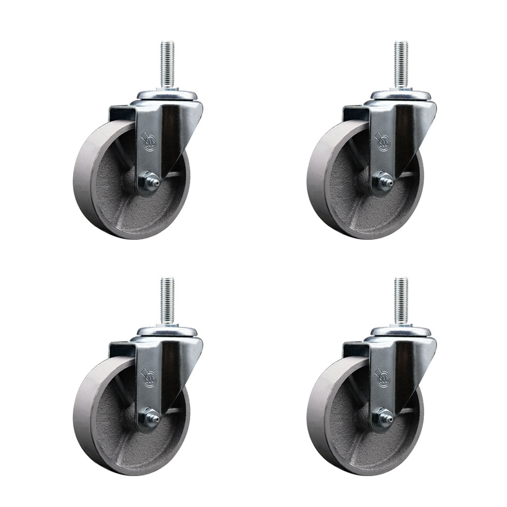 SCC-TS20S414-SSS-34212-4 Semi Steel Cast Iron Swivel Threaded Stem Caster with 4 x 1.25 in. Silver Wheels & 0.75 in. Stems - Set of 4