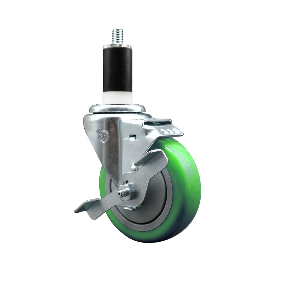 SCC-EX20S414-PPUB-GRN-TLB-138 Polyurethane Expanding Stem Swivel Caster with 4 in. Green Wheel & 1.38 in. Stem & Top Locking Brake