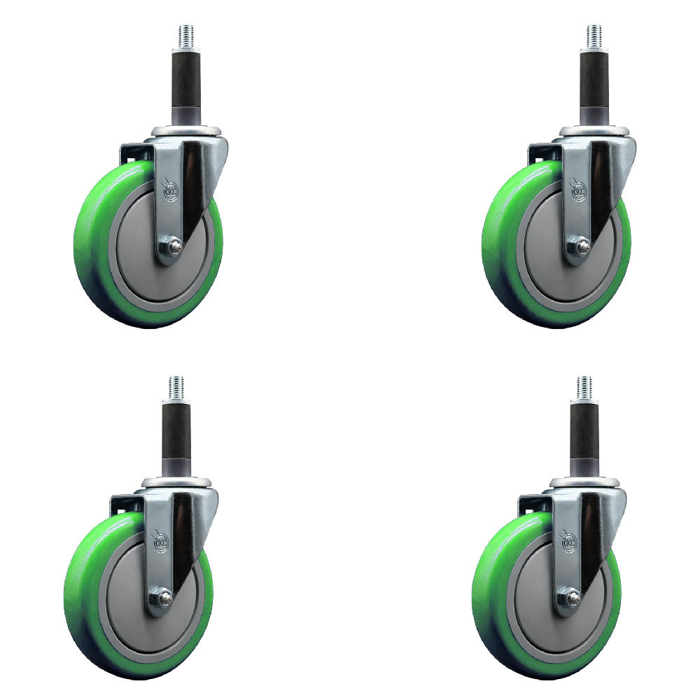 SCC-EX20S514-PPUB-GRN-1-4 Polyurethane Swivel Expanding Stem Caster with 5 in. Green Wheels & 1 in. Stems - Set of 4
