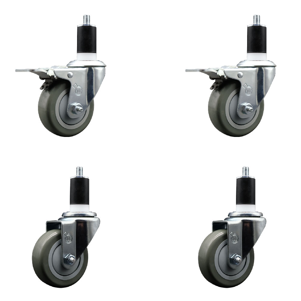 SCC-SSEXTTL20S3514-PPUB-2-S-2-112 Stainless Steel Polyurethane Swivel Expanding Stem Caster with 3.5 in. Gray Wheels & 1.5 in. Stems - Set of 4