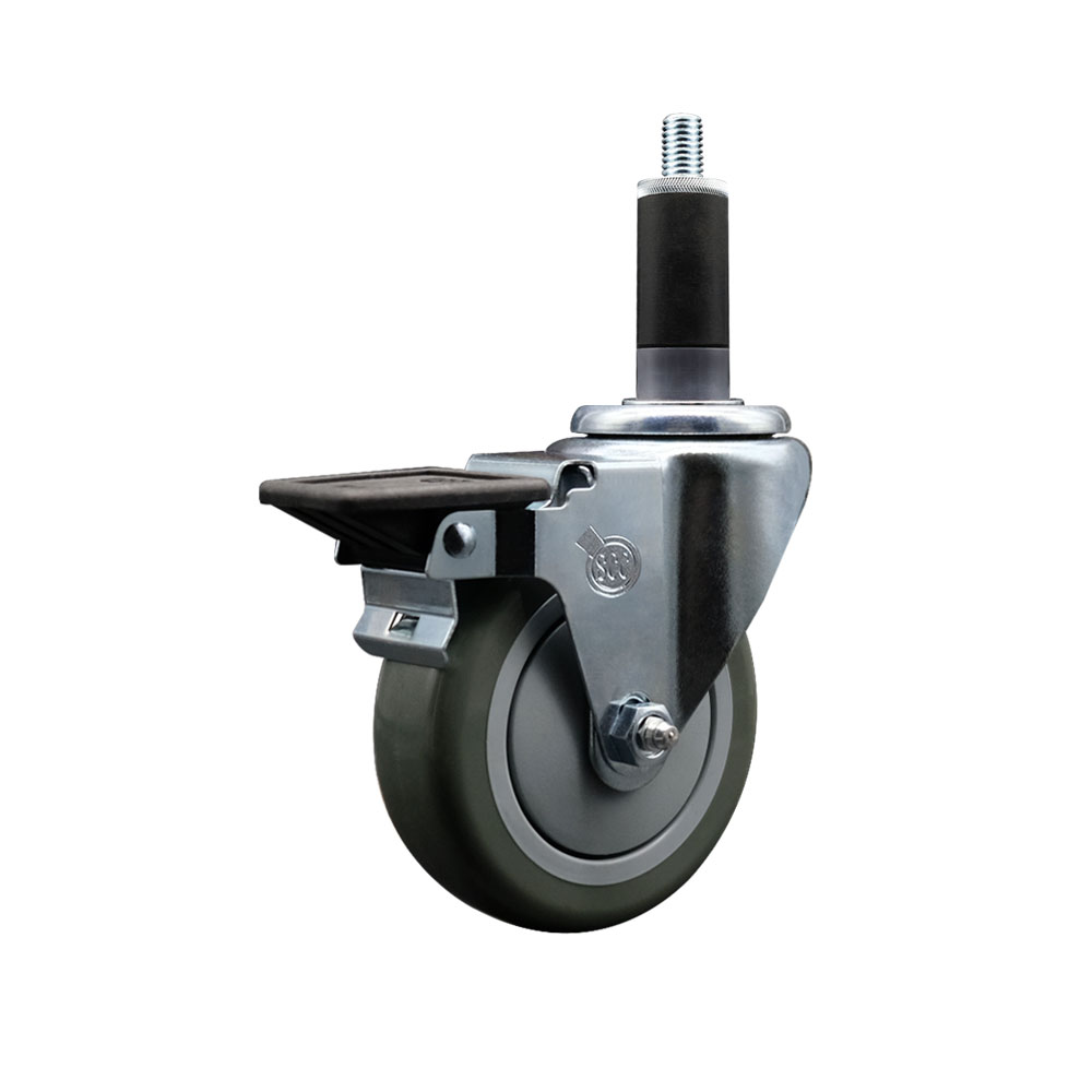 SCC-EX20S414-PPUB-PLB-118 Polyurethane Expanding Stem Swivel Caster with 4 in. Gray Wheel & 1.13 in. Stem & Posi Locking Brake