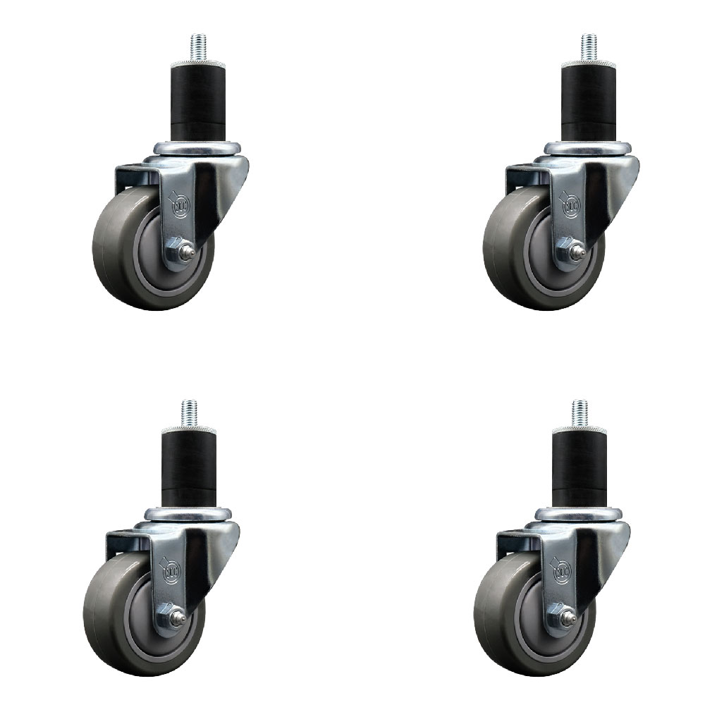 SCC-EX20S314-PPUB-134-4 Polyurethane Swivel Expanding Stem Caster with 3 in. Gray Wheels & 1.75 in. Stems - Set of 4