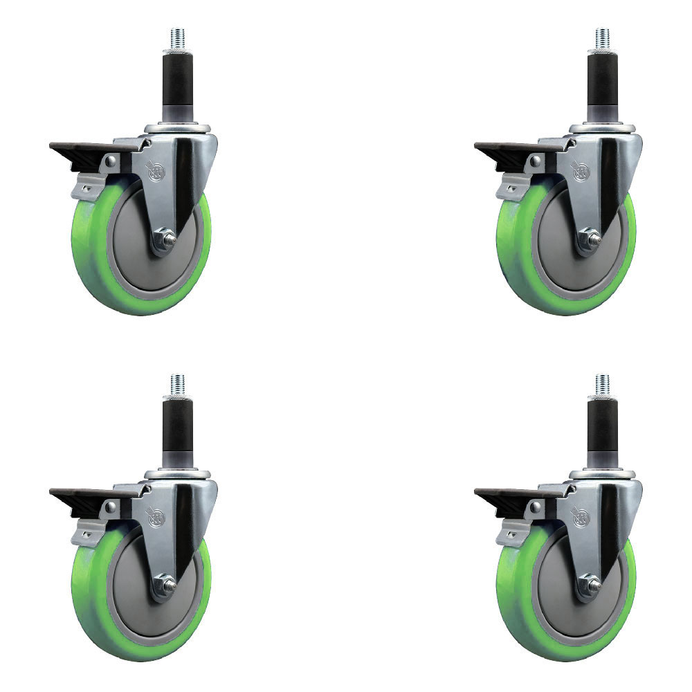 SCC-EX20S514-PPUB-GRN-PLB-118-4 Polyurethane Swivel Expanding Stem Caster with 5 in. Green Wheels & 1.13 in. Stems - Set of 4