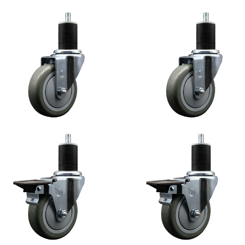 SCC-EX20S414-PPUB-2-PLB-2-134 Polyurethane Swivel Expanding Stem Caster with 4 in. Gray Wheels & 1.75 in. Stems - Set of 4