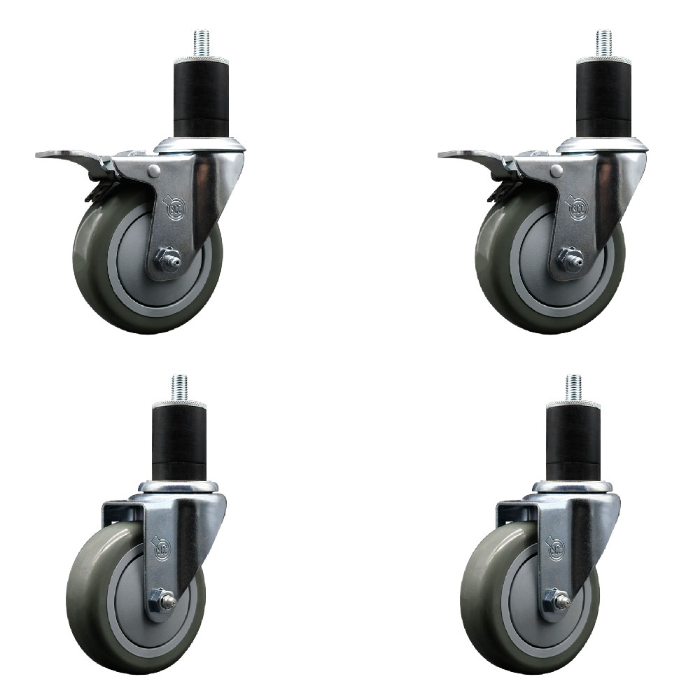 SCC-EXTTL20S414-PPUB-2-S-2-134 Polyurethane Swivel Expanding Stem Caster with 4 in. Gray Wheels & 1.75 in. Stems - Set of 4