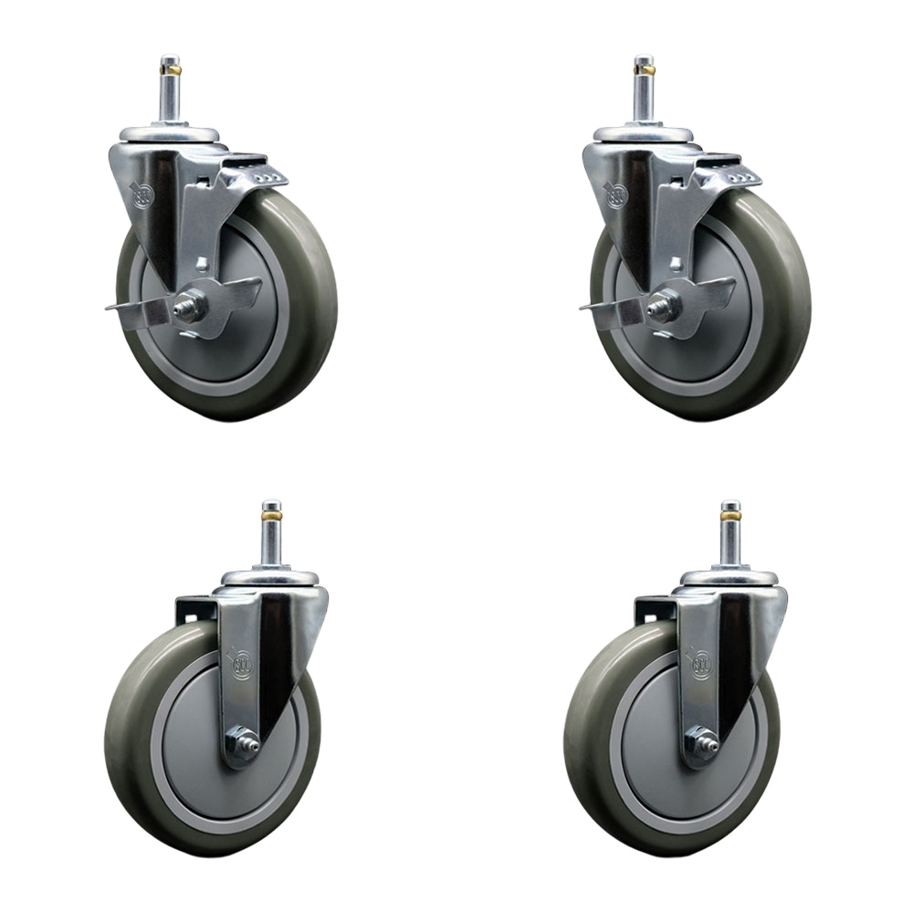 SCC-GR20S514-PPUB-TLB-716138-2-S-2 Polyurethane Swivel Grip Ring Stem Caster with 5 x 1.25 in. Gray Wheels & 0.43 in. Stems - Set of 4