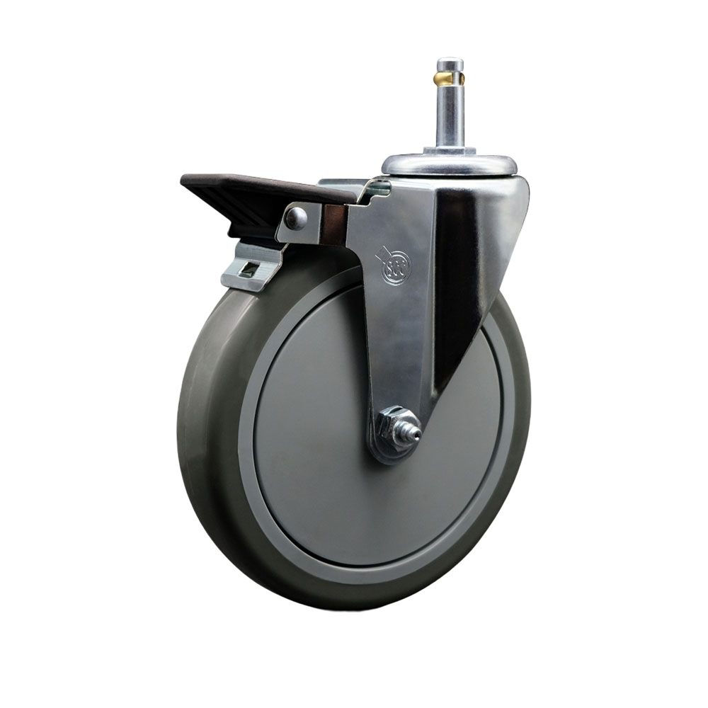 SCC-GR20S614-PPUB-PLB-716138 Polyurethane Swivel Grip Ring Stem Caster with 6 x 1.25 in. Gray Wheel & 0.43 in. Stem & Posi Locking Brake