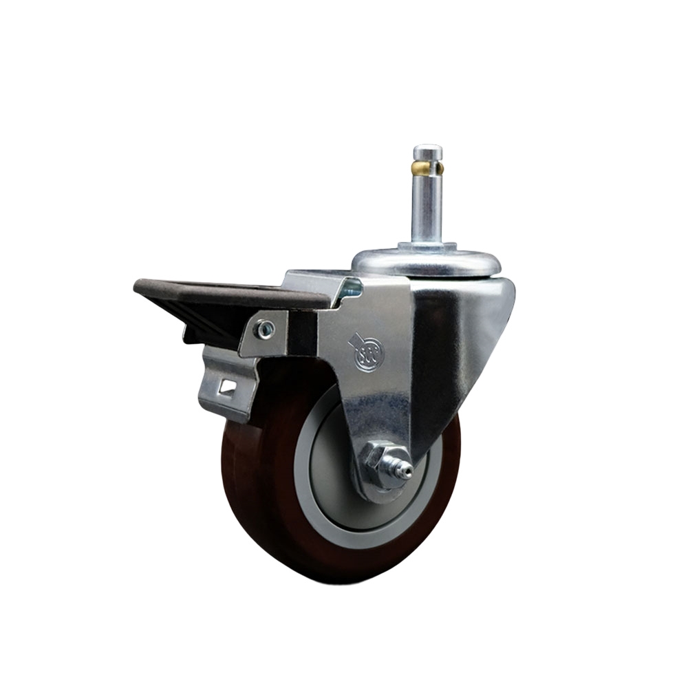 SCC-GR20S3514-PPUB-MRN-PLB-716138 Polyurethane Swivel Grip Ring Stem Caster with 3.5 x 1.25 in. Maroon Wheel & 0.43 in. Stem & Posi Locking Brake