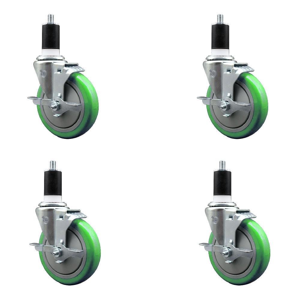 SCC-EX20S514-PPUB-GRN-TLB-112-4 Polyurethane Swivel Expanding Stem Caster with 5 in. Green Wheels & 1.5 in. Stems - Set of 4