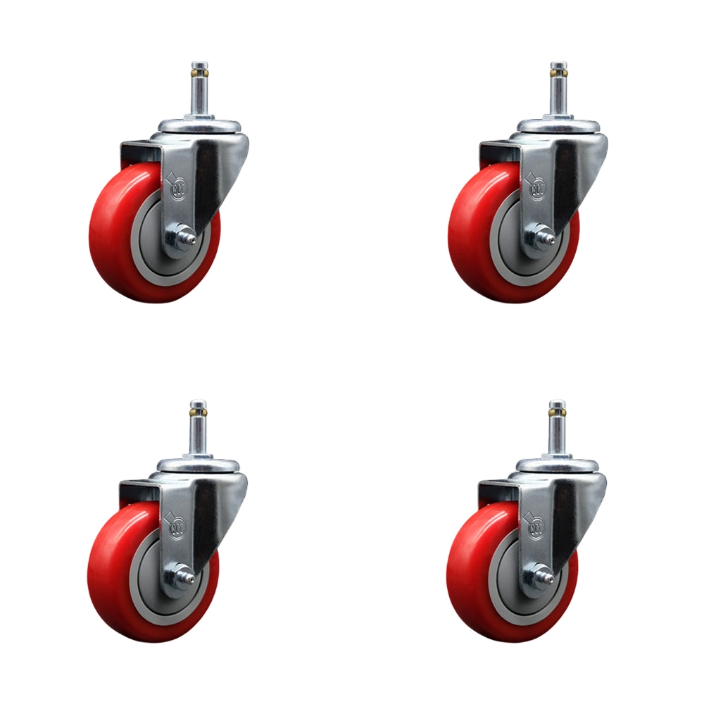 SCC-GR20S3514-PPUB-RED-716138-4 Polyurethane Swivel Grip Ring Stem Caster with 3.5 x 1.25 in. Red Wheels & 0.43 in. Stems - Set of 4