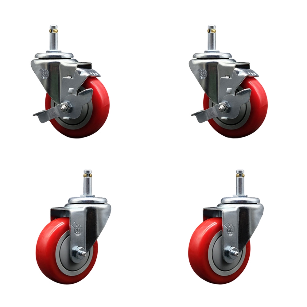 GR20S3514-PPUB-RED-TLB-716138-2-S-2 Polyurethane Swivel Grip Ring Stem Caster with 3.5 x 1.25 in. Red Wheels & 0.43 in. Stems - Set of 4