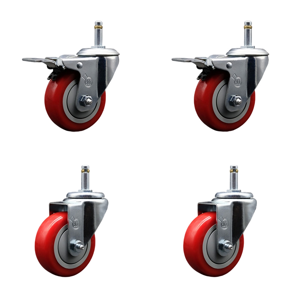 SCC-GRTTL20S3514-PPUB-RED-716138-2S2 Polyurethane Swivel Grip Ring Stem Caster with 3.5 x 1.25 in. Red Wheels & 0.43 in. Stems - Set of 4