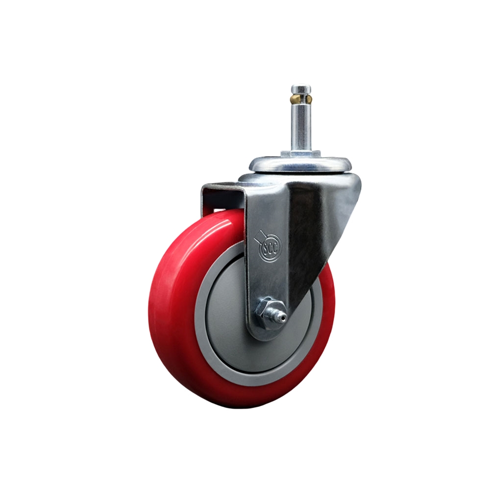 SCC-GR20S414-PPUB-RED-716138 Polyurethane Swivel Grip Ring Stem Caster with 4 x 1.25 in. Red Wheel & 0.43 in. Stem