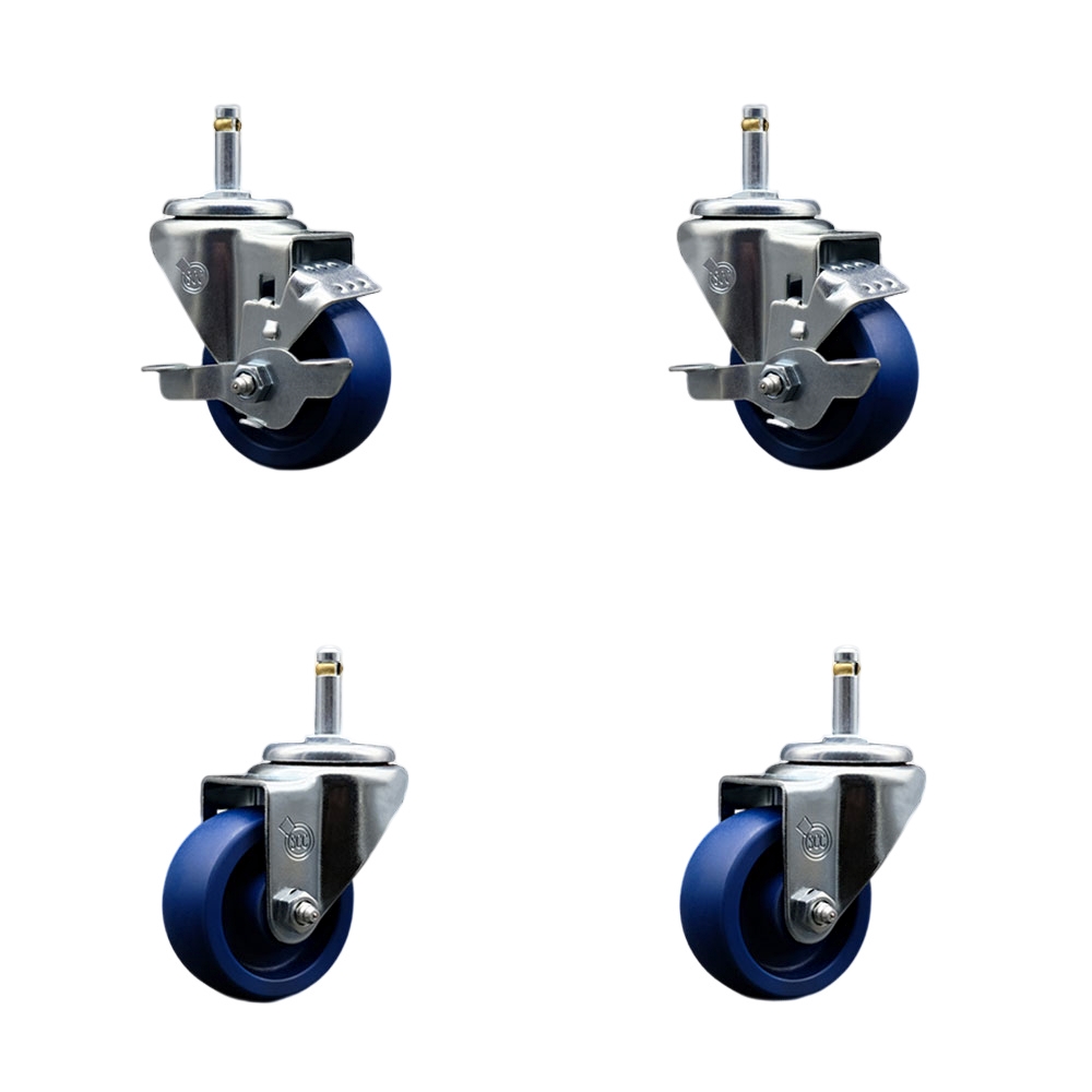 SCC-GR20S314-SPUS-TLB-716138-2-S-2 Solid Polyurethane Swivel Grip Ring Stem Caster with 3 x 1.25 in. Blue Wheels & 0.43 in. Stems - Set of 4