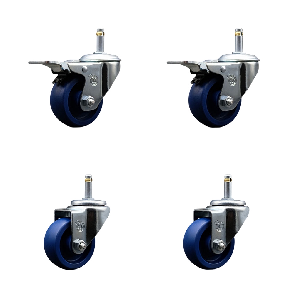 SCC-GRTTL20S314-SPUS-716138-2-S-2 Solid Polyurethane Swivel Grip Ring Stem Caster with 3 x 1.25 in. Blue Wheels & 0.43 in. Stems - Set of 4