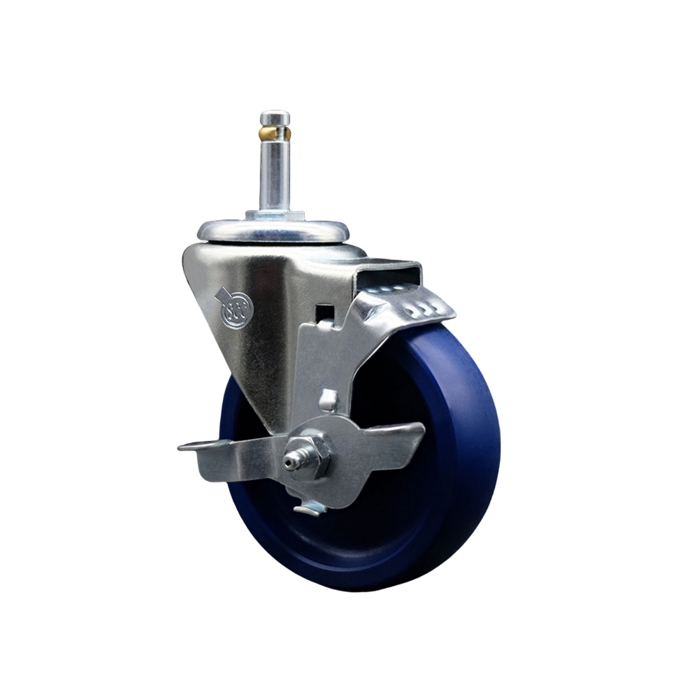 SCC-GR20S414-SPUS-TLB-716138 Solid Polyurethane Swivel Grip Ring Stem Caster with 4 x 1.25 in. Blue Wheel & 0.43 in. Stem & Top Locking Brake