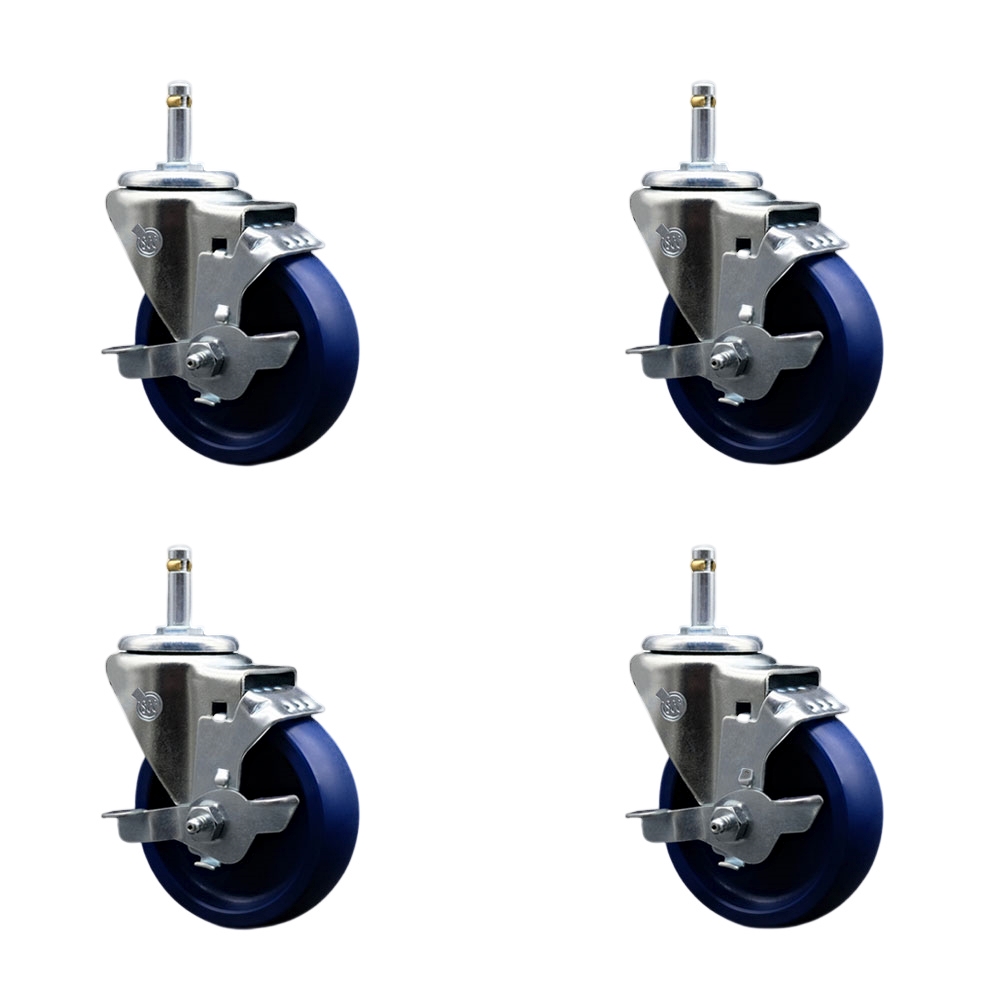 SCC-GR20S414-SPUS-TLB-716138-4 Solid Polyurethane Swivel Grip Ring Stem Caster with 4 x 1.25 in. Blue Wheels & 0.43 in. Stems - Set of 4