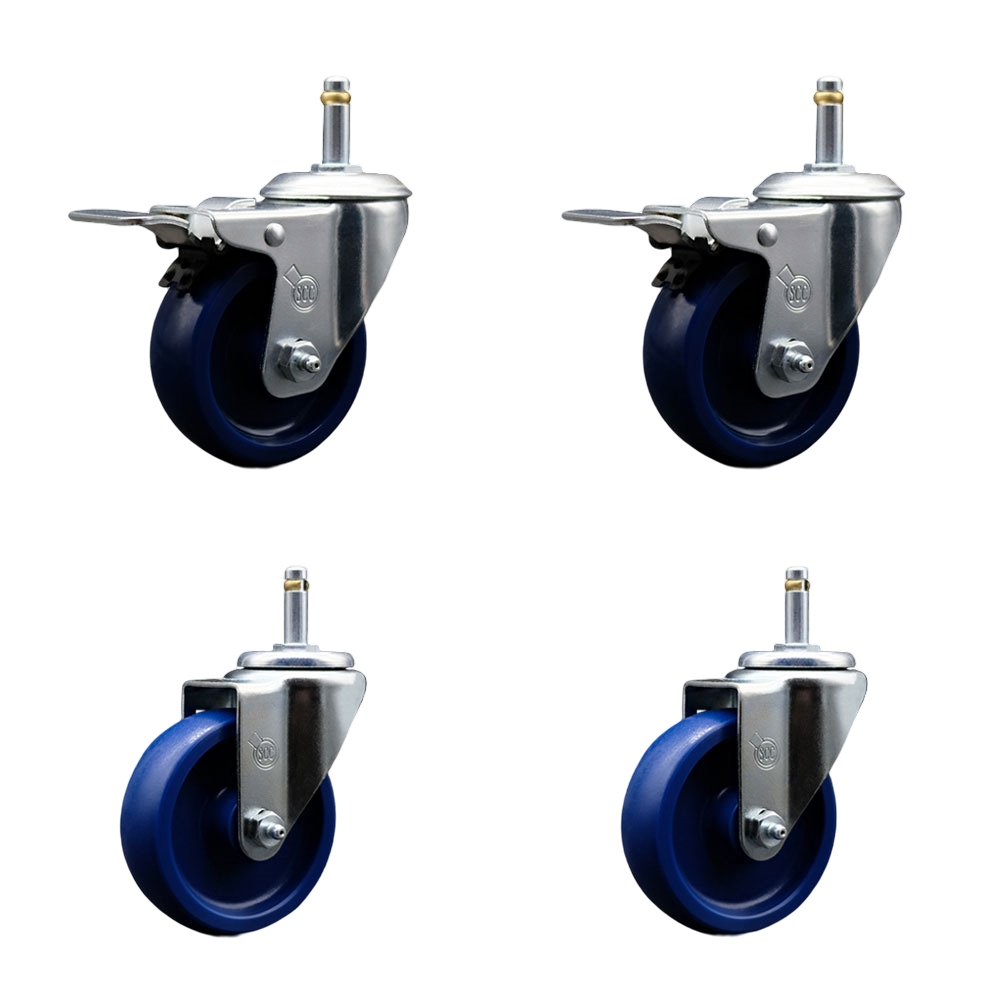 SCC-GRTTL20S414-SPUS-716138-2-S-2 Solid Polyurethane Swivel Grip Ring Stem Caster with 4 x 1.25 in. Blue Wheels & 0.43 in. Stems - Set of 4
