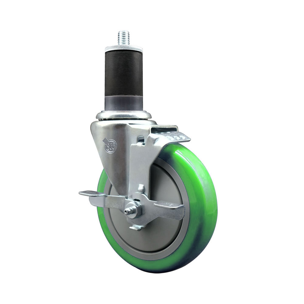 SCC-EX20S514-PPUB-GRN-TLB-158 Polyurethane Expanding Stem Swivel Caster with 5 in. Green Wheel & 1.63 in. Stem & Top Locking Brake