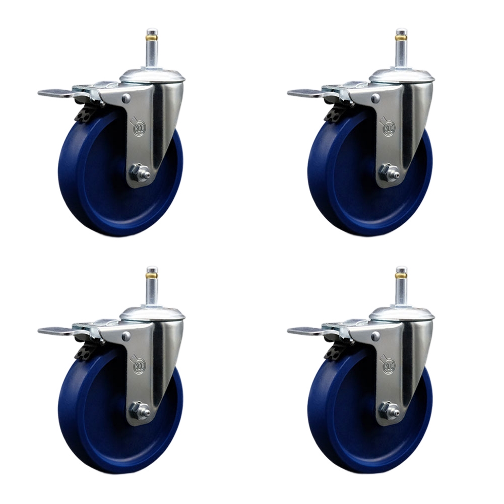 SCC-GRTTL20S514-SPUS-716138-4 Solid Polyurethane Swivel Grip Ring Stem Caster with 5 x 1.25 in. Blue Wheels & 0.43 in. Stems - Set of 4