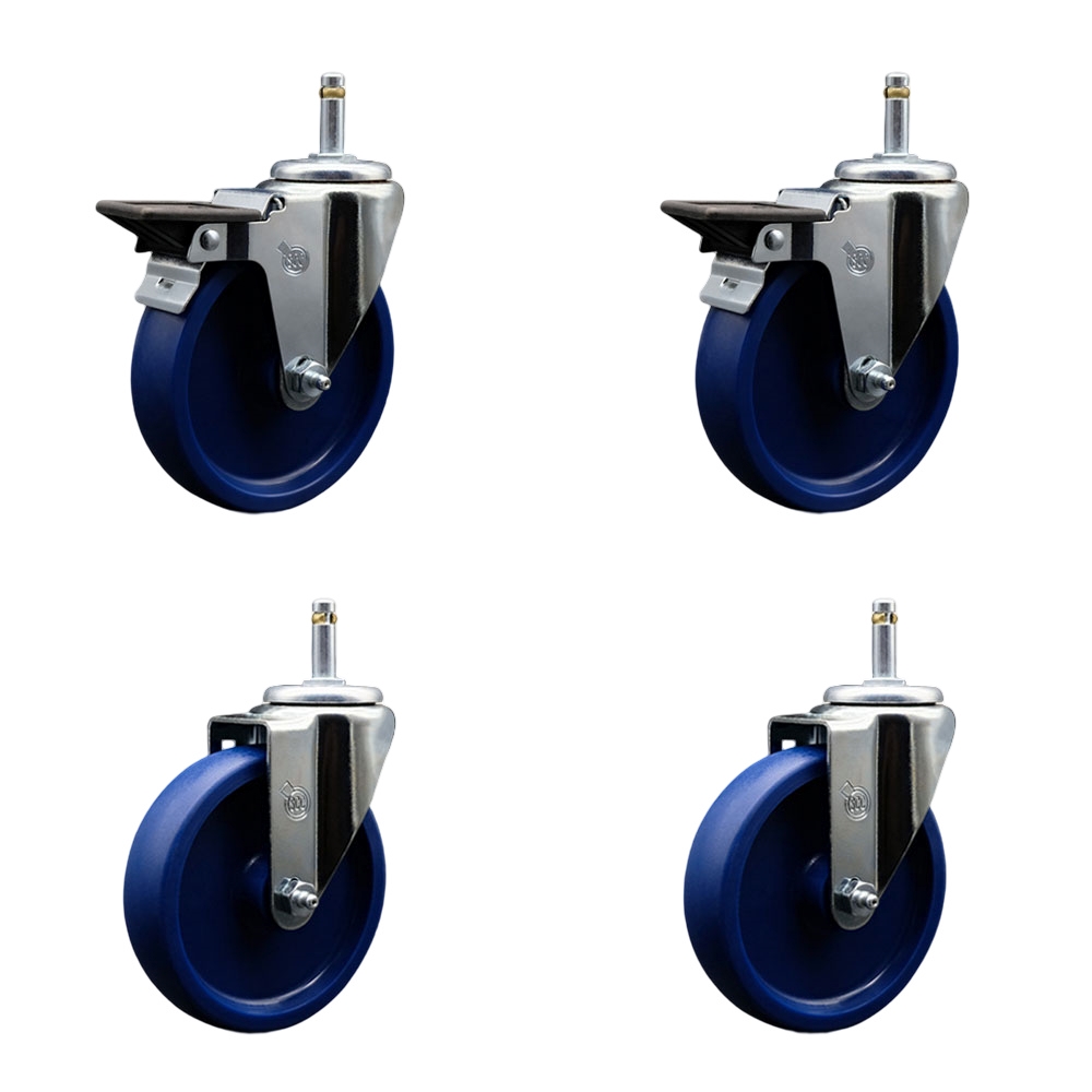 SCC-GR20S514-SPUS-PLB-716138-2-S-2 Solid Polyurethane Swivel Grip Ring Stem Caster with 5 x 1.25 in. Blue Wheels & 0.43 in. Stems - Set of 4