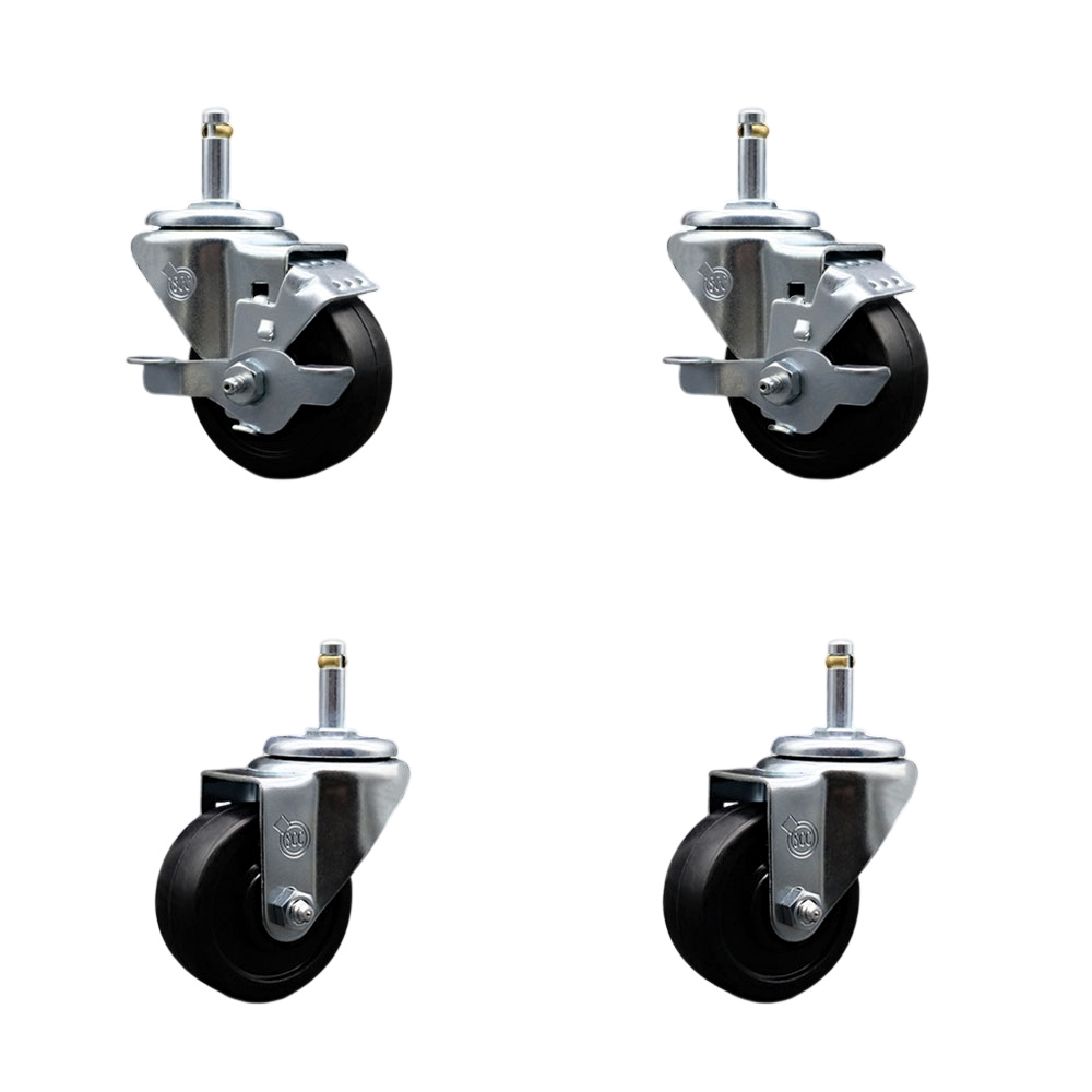 SCC-GR20S314-SRS-TLB-716138-2-S-2 Soft Rubber Swivel Grip Ring Stem Caster with 3 x 1.25 in. Black Wheels & 0.43 in. Stems - Set of 4