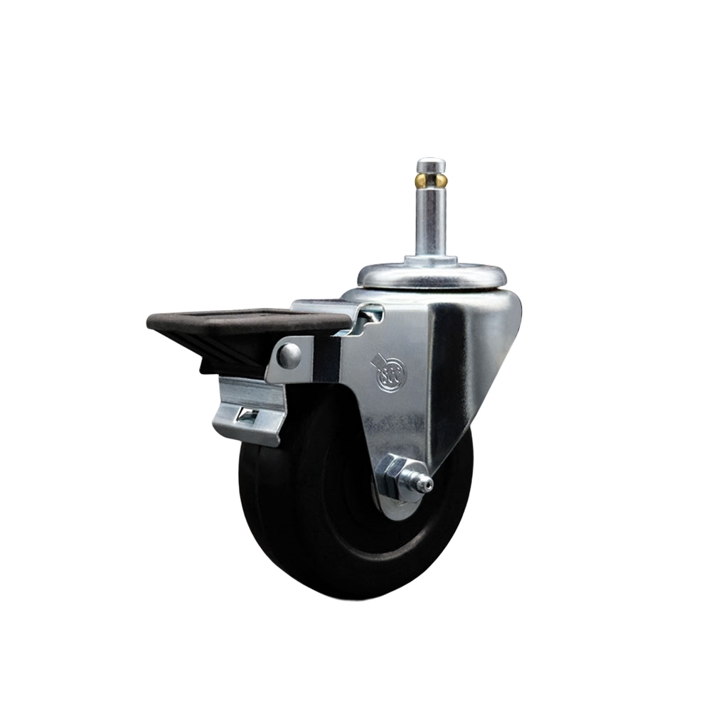 SCC-GR20S3514-SRS-PLB-716138 Soft Rubber Swivel Grip Ring Stem Caster with 3.5 x 1.25 in. Black Wheel & 0.43 in. Stem & Posi Locking Brake