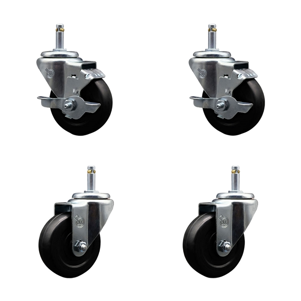 SCC-GR20S3514-SRS-TLB-716138-2-S-2 Soft Rubber Swivel Grip Ring Stem Caster with 3.5 x 1.25 in. Black Wheels & 0.43 in. Stems - Set of 4